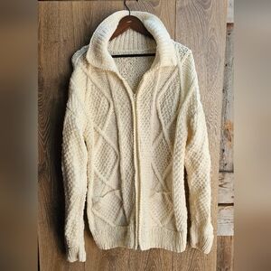 Original Handmade Knit Chunky Cream Knit Sweater Zip XXL Fishermen Sweater